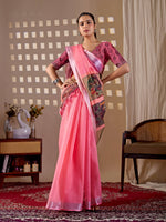 Thumbnail for Aastha Fashion Pink Soft Linen Cotton Printed Saree - Distacart