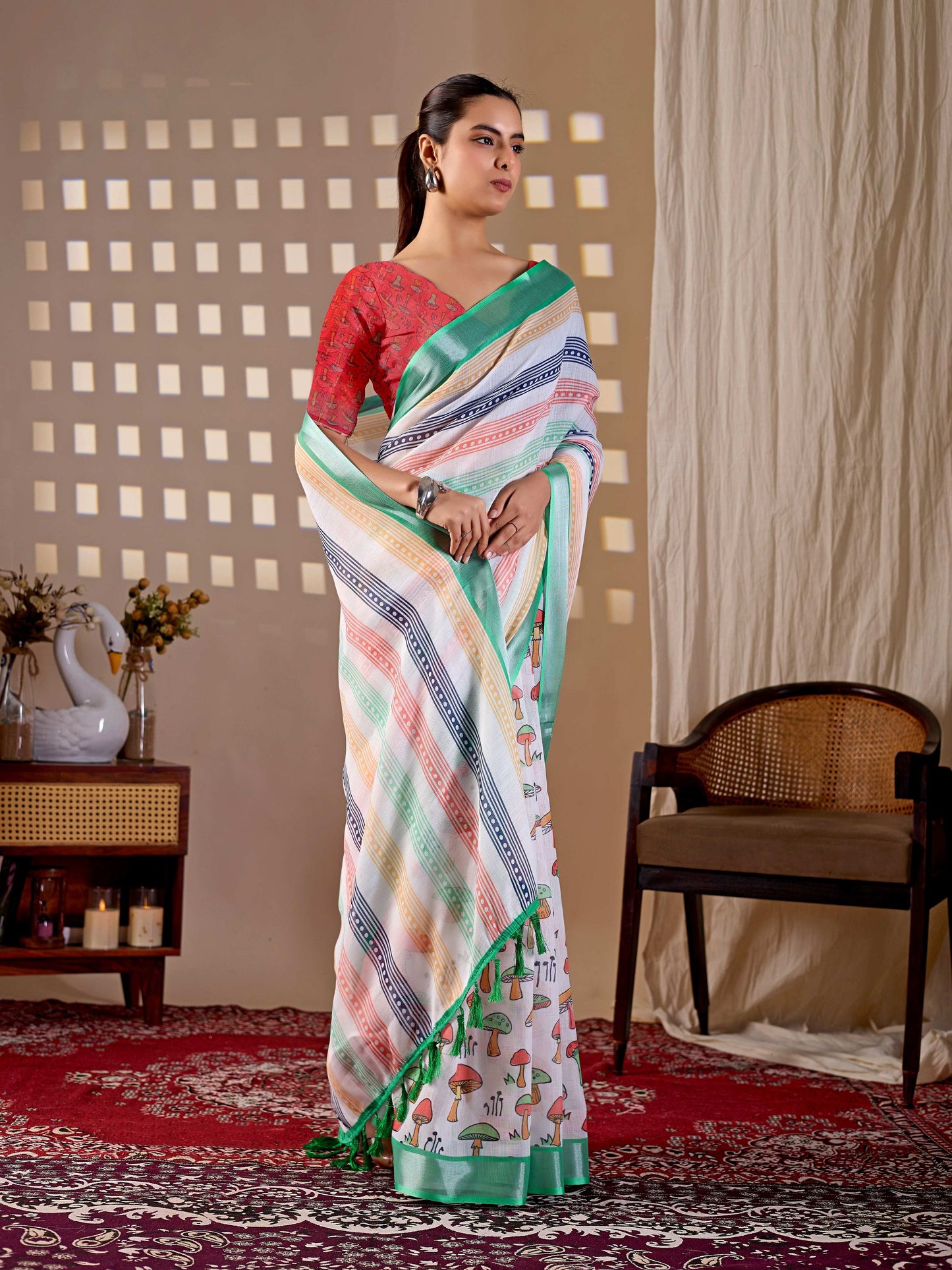 Aastha Fashion Multi Soft Linen Cotton Printed Saree - Distacart