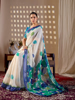 Thumbnail for Aastha Fashion Cream Soft Linen Cotton Printed Saree - Distacart