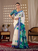 Thumbnail for Aastha Fashion Cream Soft Linen Cotton Printed Saree - Distacart