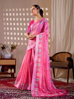 Thumbnail for Aastha Fashion Pink Soft Linen Cotton Printed Saree - Distacart