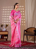 Thumbnail for Aastha Fashion Pink Soft Linen Cotton Printed Saree - Distacart