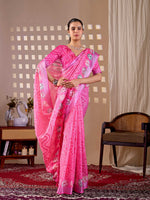 Thumbnail for Aastha Fashion Pink Soft Linen Cotton Printed Saree - Distacart