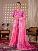 Thumbnail for Aastha Fashion Pink Soft Linen Cotton Printed Saree - Distacart