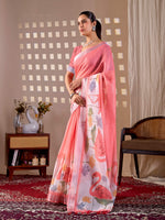 Thumbnail for Aastha Fashion Peach Soft Linen Cotton Printed Saree - Distacart