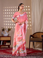 Thumbnail for Aastha Fashion Peach Soft Linen Cotton Printed Saree - Distacart