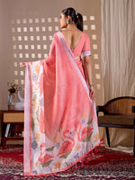 Thumbnail for Aastha Fashion Peach Soft Linen Cotton Printed Saree - Distacart