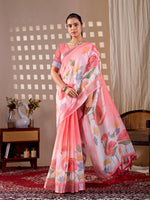 Thumbnail for Aastha Fashion Peach Soft Linen Cotton Printed Saree - Distacart