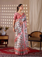 Thumbnail for Aastha Fashion Multi Soft Linen Cotton Printed Saree - Distacart
