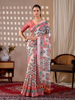 Thumbnail for Aastha Fashion Multi Soft Linen Cotton Printed Saree - Distacart