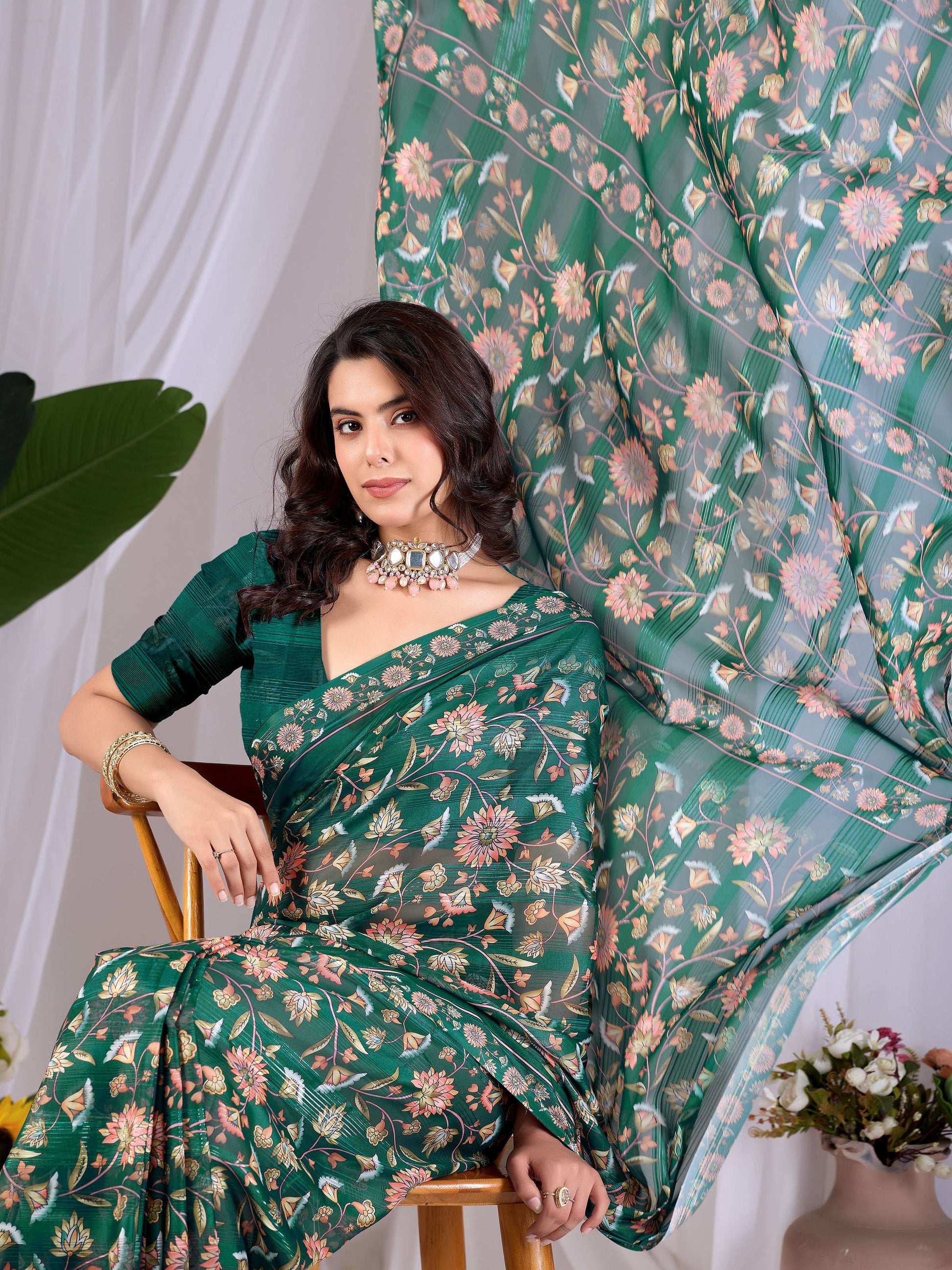 Aastha Fashion Green Monsoon Printed Saree - Distacart