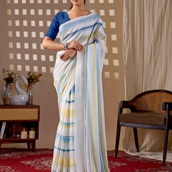 Aastha Fashion White Monsoon Printed Saree - Distacart