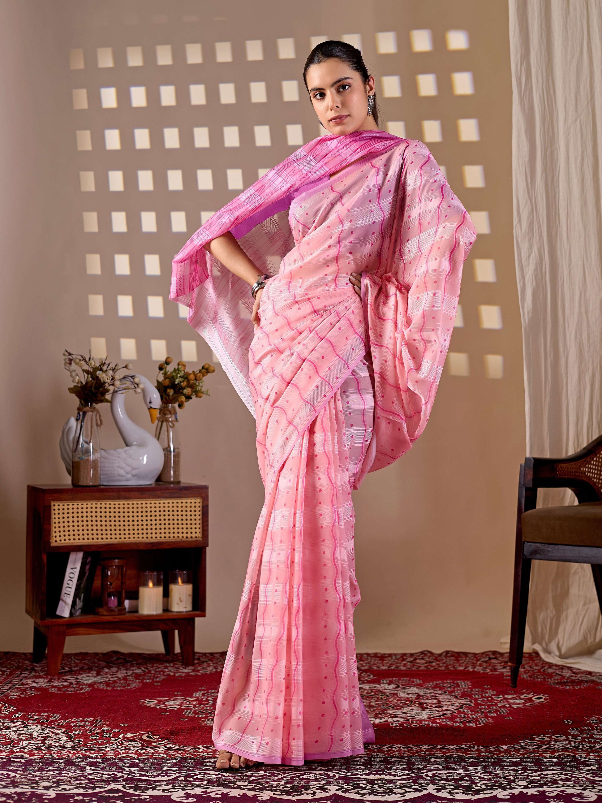 Aastha Fashion Pink Monsoon Printed Saree - Distacart