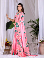 Thumbnail for Aastha Fashion Pink Soft Satin Floral Digital Print Saree - Distacart