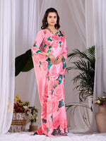 Thumbnail for Aastha Fashion Pink Soft Satin Floral Digital Print Saree - Distacart