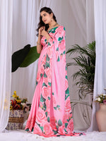 Thumbnail for Aastha Fashion Pink Soft Satin Floral Digital Print Saree - Distacart