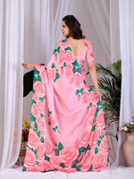 Thumbnail for Aastha Fashion Pink Soft Satin Floral Digital Print Saree - Distacart