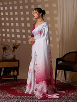 Thumbnail for Aastha Fashion White Soft Satin Floral Digital Print Saree - Distacart