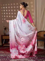 Thumbnail for Aastha Fashion White Soft Satin Floral Digital Print Saree - Distacart