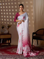 Thumbnail for Aastha Fashion White Soft Satin Floral Digital Print Saree - Distacart