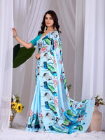Thumbnail for Aastha Fashion See Green Soft Satin Floral Digital Print Saree - Distacart