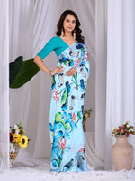 Thumbnail for Aastha Fashion See Green Soft Satin Floral Digital Print Saree - Distacart