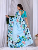 Thumbnail for Aastha Fashion See Green Soft Satin Floral Digital Print Saree - Distacart