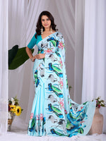Thumbnail for Aastha Fashion See Green Soft Satin Floral Digital Print Saree - Distacart