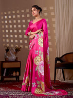 Thumbnail for Aastha Fashion Magenta Soft Satin Floral Digital Print Saree - Distacart