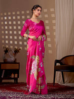 Thumbnail for Aastha Fashion Magenta Soft Satin Floral Digital Print Saree - Distacart