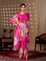 Thumbnail for Aastha Fashion Magenta Soft Satin Floral Digital Print Saree - Distacart