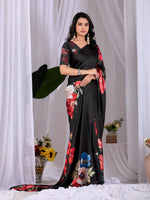 Thumbnail for Aastha Fashion Black Soft Satin Georgette Printed Saree - Distacart