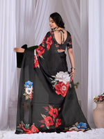 Thumbnail for Aastha Fashion Black Soft Satin Georgette Printed Saree - Distacart
