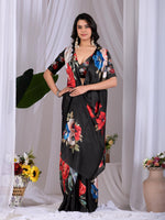Thumbnail for Aastha Fashion Black Soft Satin Georgette Printed Saree - Distacart