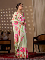 Thumbnail for Aastha Fashion Pista Soft Satin Georgette Printed Saree - Distacart