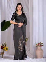 Thumbnail for Aastha Fashion Black Soft Satin Georgette Printed Saree - Distacart