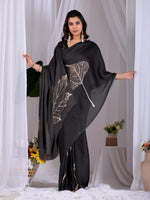 Thumbnail for Aastha Fashion Black Soft Satin Georgette Printed Saree - Distacart