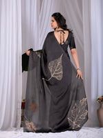 Thumbnail for Aastha Fashion Black Soft Satin Georgette Printed Saree - Distacart