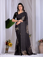Thumbnail for Aastha Fashion Black Soft Satin Georgette Printed Saree - Distacart