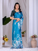 Thumbnail for Aastha Fashion Teal Blue Soft Satin Georgette Printed Saree - Distacart