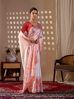 Thumbnail for Aastha Fashion Peach Soft Satin Georgette Printed Saree - Distacart