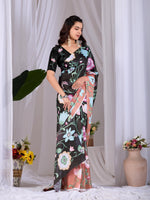 Thumbnail for Aastha Fashion Black Soft Satin Georgette Printed Saree - Distacart