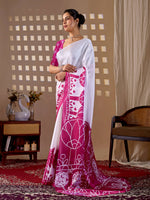 Thumbnail for Aastha Fashion White Soft Satin Georgette Printed Saree - Distacart