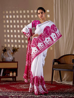 Thumbnail for Aastha Fashion White Soft Satin Georgette Printed Saree - Distacart