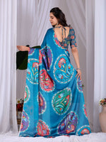 Thumbnail for Aastha Fashion Teal Soft Satin Georgette Printed Saree - Distacart