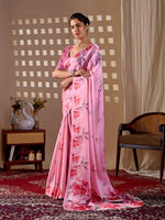 Thumbnail for Aastha Fashion Pink Soft Satin Georgette Printed Saree - Distacart
