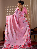 Thumbnail for Aastha Fashion Pink Soft Satin Georgette Printed Saree - Distacart