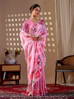 Thumbnail for Aastha Fashion Pink Soft Satin Georgette Printed Saree - Distacart