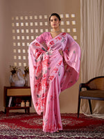 Thumbnail for Aastha Fashion Pink Soft Satin Georgette Printed Saree - Distacart