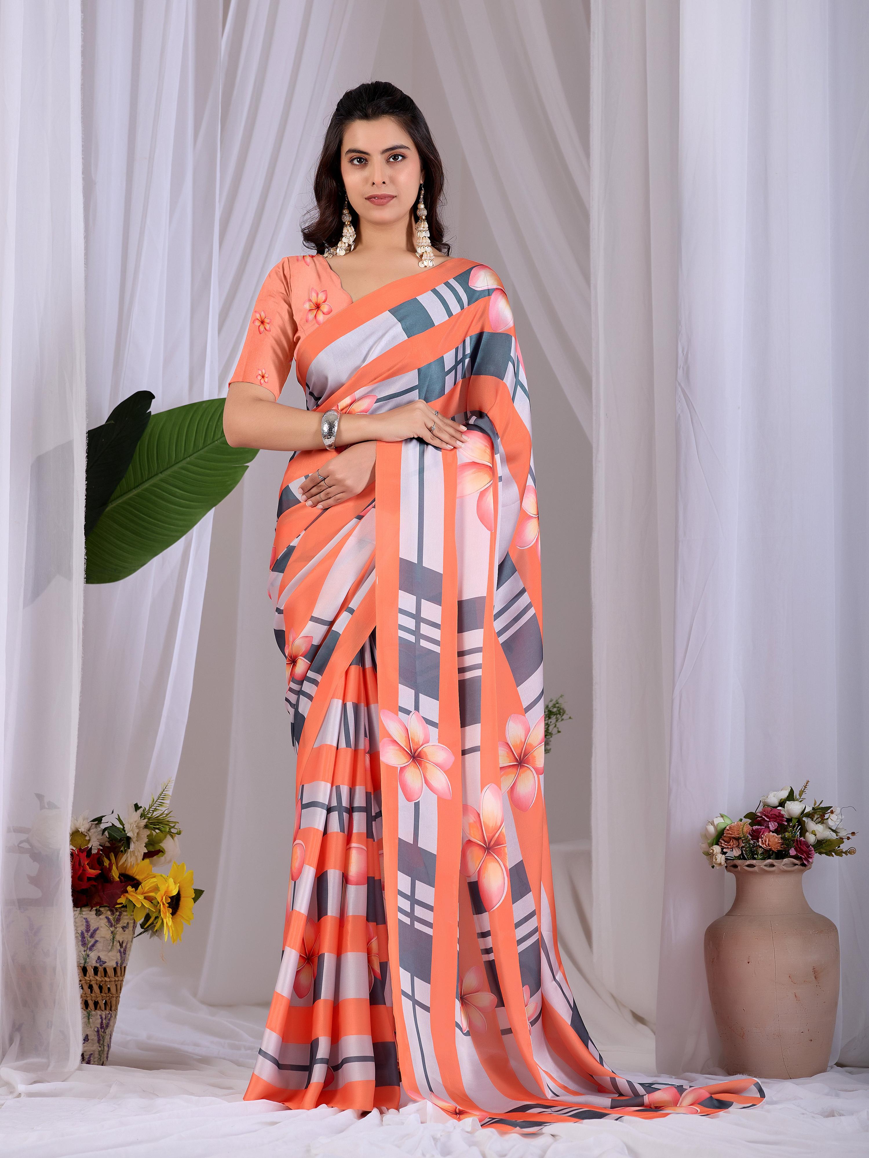 Aastha Fashion Multi Soft Satin Georgette Printed Saree - Distacart